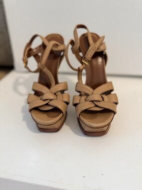 Yves Saint Laurent Beige Knotted Leather Platform Sandals